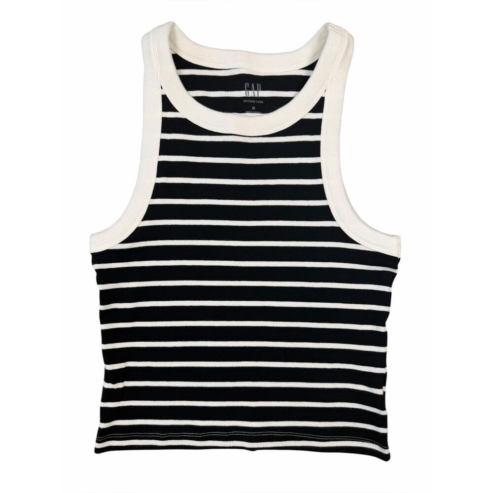 NWT GAP Modern Tank Black & White Striped Ribbed Tank Top Medium